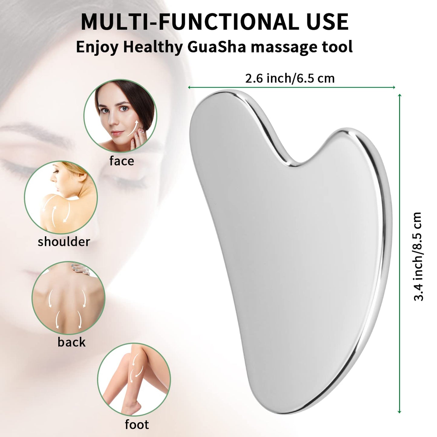 Gua Sha Facial Tools, Stainless Steel Guasha Tool for Face, Gua Sha Massage Tool for SPA Acupuncture Therapy Trigger Point, Lymphatic Drainage Tool