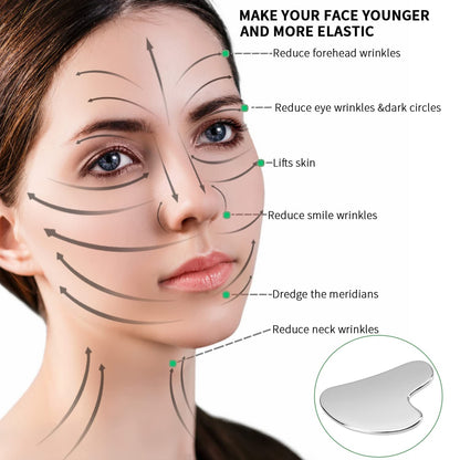 Gua Sha Facial Tools, Stainless Steel Guasha Tool for Face, Gua Sha Massage Tool for SPA Acupuncture Therapy Trigger Point, Lymphatic Drainage Tool