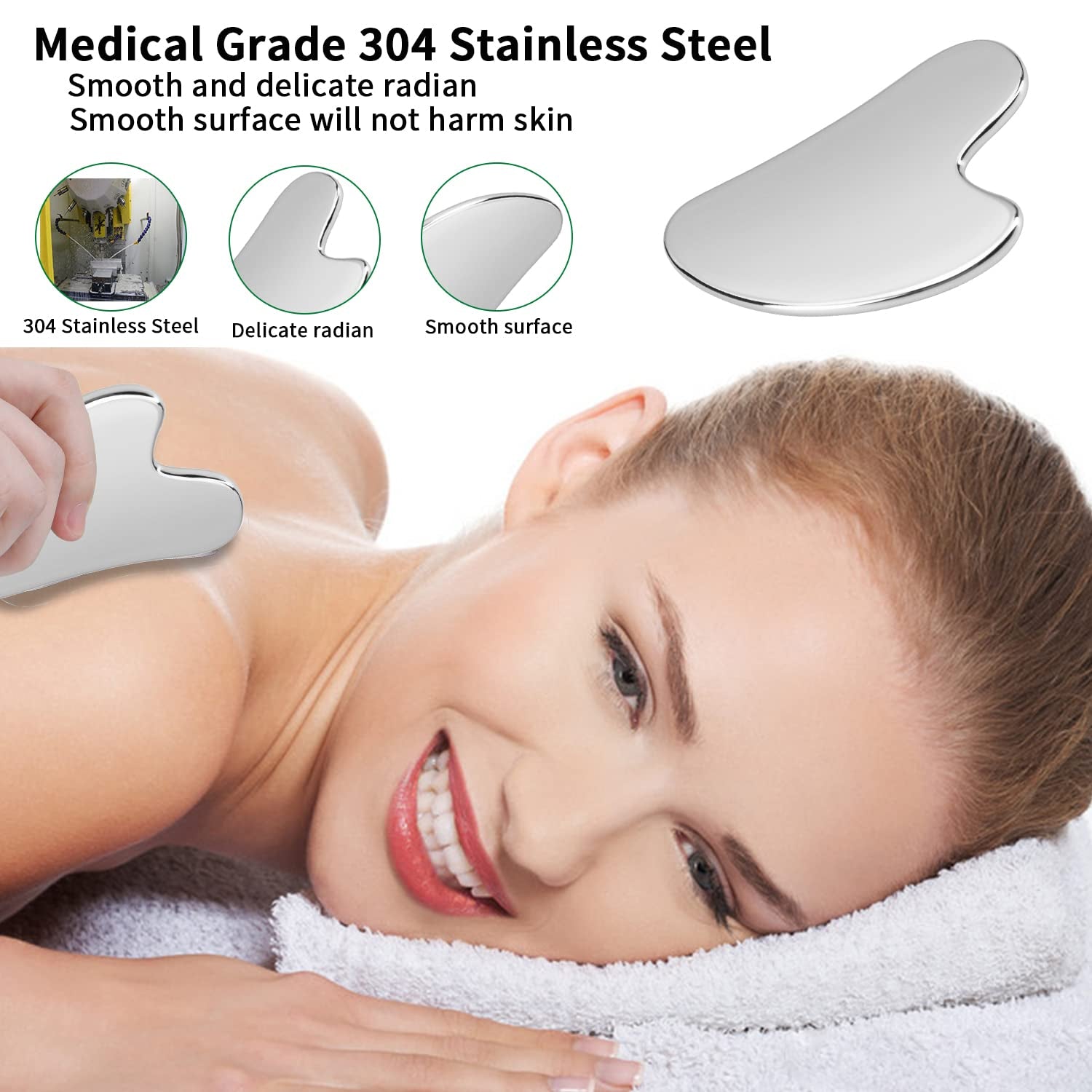 Gua Sha Facial Tools, Stainless Steel Guasha Tool for Face, Gua Sha Massage Tool for SPA Acupuncture Therapy Trigger Point, Lymphatic Drainage Tool
